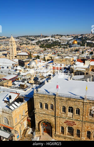 Jérusalem, la neige sur la vieille ville, Israël Banque D'Images
