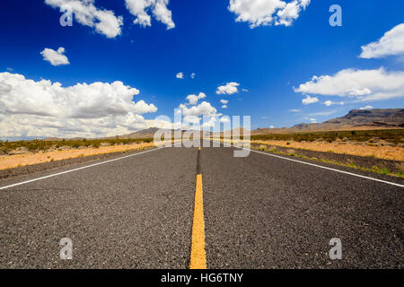 La route de comté 91 Littlefield, AZ 86432, USA. Route sans fin dans le désert de l'Arizona. Banque D'Images