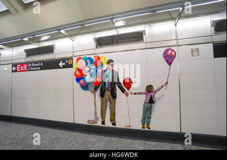 Vik Muniz art mural au 72e Street Station de métro de la 2e Avenue Banque D'Images