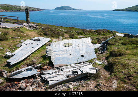 L'épave d'un hydravion Catalina qui s'est écrasé sur l'île de Vatersay PENDANT LA SECONDE GUERRE MONDIALE en 1944. Banque D'Images