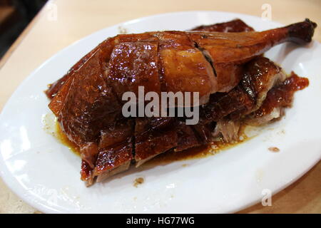 Cuisse de canard rôti sur du riz à Central, Hong Kong Banque D'Images