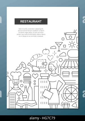 Restaurant - brochure design ligne modèle d'affiche A4 Illustration de Vecteur