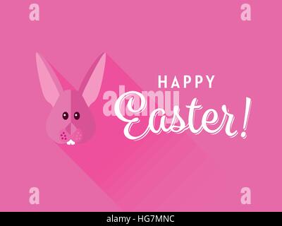 Joyeuses pâques rose carte de souhaits avec modèle plat lapin de Pâques Illustration de Vecteur
