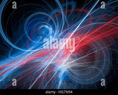 Lumière brillante et colorée de lignes et de courbes dans l'espace, générée par ordinateur résumé fond, 3D render Banque D'Images