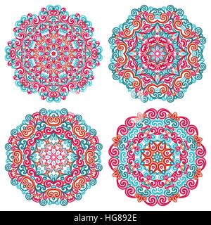 Mandalas colorés dans un style oriental. Ensemble de motifs ethniques rond isolé sur fond blanc. Illustration de Vecteur