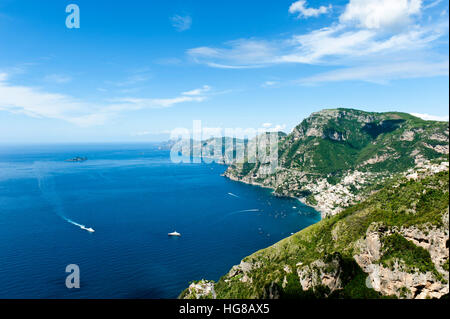 Vue sur Mer et Littoral, Götterweg-Positano, Sentier Sentiero degli Dei, près de Nocelle, Salerne, Côte Amalfitaine, Campanie, Italie Banque D'Images