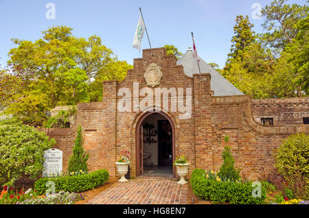 Entrée à l'Elizabethan Gardens, The Grove, l'île de Roanoke, Caroline du Nord. Banque D'Images