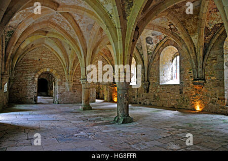 Rez-de-chaussée vault dans l'Abbaye de Fontenay en Bourgogne. Banque D'Images