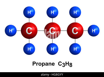 Le rendu 3D de la structure moléculaire du propane isolé sur fond blanc Banque D'Images