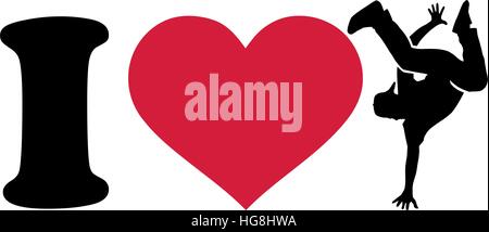 J'aime la silhouette de breakdance Illustration de Vecteur