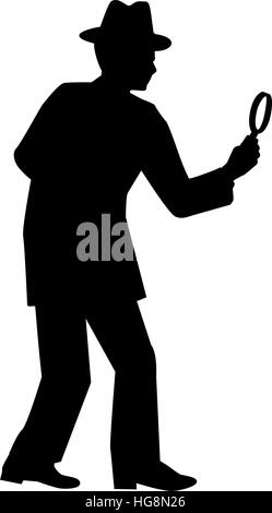 Détective. Homme avec loupe silhouette. Illustration de Vecteur