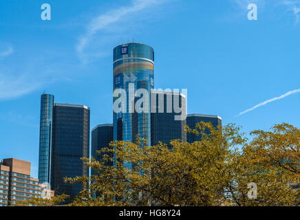 Renaissance Center, GM Rencen à Detroit, Michigan, USA - Bâtiment de l'administration centrale Banque D'Images