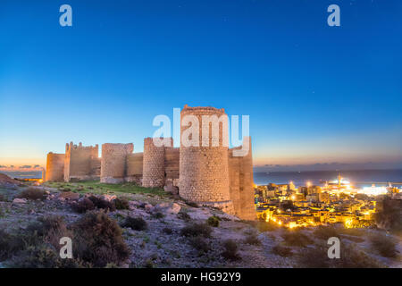 Partie de mur médiéval de l'Alcazaba, sur la colline, Almeria, Andalousie, Spaim Banque D'Images