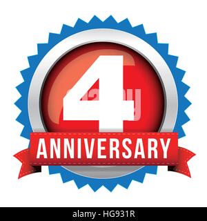 Quatre ans anniversaire badge avec ruban rouge Illustration de Vecteur