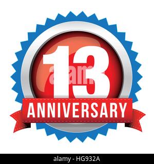 Treize ans anniversaire badge avec ruban rouge Illustration de Vecteur