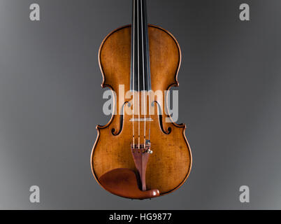 Instrument de musique, un violon sur fond blanc - fond gris. Banque D'Images