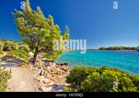 Turquoise idyllique plage en Croatie, Pula, Istrie région Banque D'Images