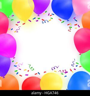 La célébration de fond avec des ballons colorés et de confettis. Illustration de Vecteur