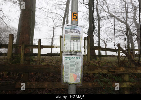 Rochdale, Lancashire, Royaume-Uni. 7 janvier, 2017. Des affiches attachées à un lampadaire appelant à la ceinture verte d'être sauvé, Bamford, Rochdale, 7 janvier 2017 © Barbara Cook/Alamy Live News Banque D'Images