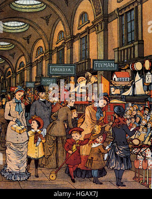LONDON TOWN livre illustré par Thomas Crane et Ellen Houghton publié en 1883. Clients mystères de Lowther Arcade off The Strand, London Banque D'Images