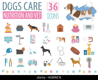 Dog icon set. Les soins de santé, de l'EFP, la nutrition, l'exposition. Vector illustration Banque D'Images