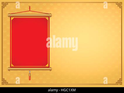 Chinese accroché sur fond d'or. Illustration de Vecteur