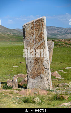 Pierres de cerfs ou Uushigiin Uver, l'âge du bronze site près de Moron, Mongolie Banque D'Images