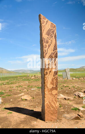 Pierres de cerfs ou Uushigiin Uver, l'âge du bronze site près de Moron, Mongolie Banque D'Images