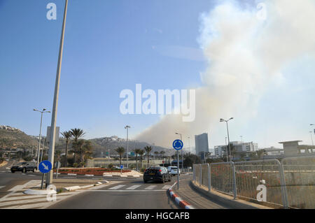 Le feu sauvage dans la ville de Haïfa, Israël en novembre 2016 Banque D'Images