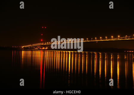 La nuit, le Humber Bridge, North Ferriby, East Yorkshire Banque D'Images