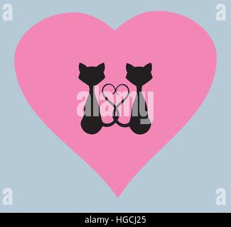 Illustration vecteur de chats valentine avec coeurs roses Illustration de Vecteur