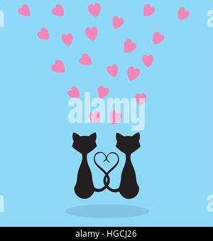 Illustration vecteur de chats valentine avec coeurs roses Illustration de Vecteur