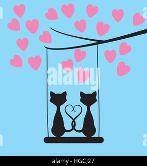 Illustration vecteur de chats valentine avec coeurs roses Illustration de Vecteur