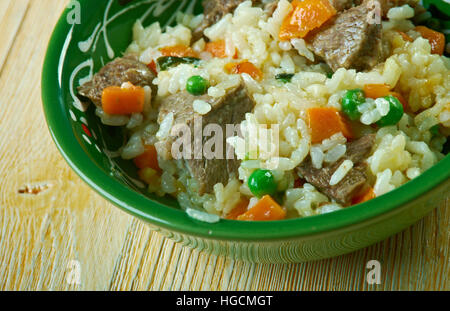 Arroz borracho Riz avec légumes et viande bovine. La cuisine mexicaine Banque D'Images