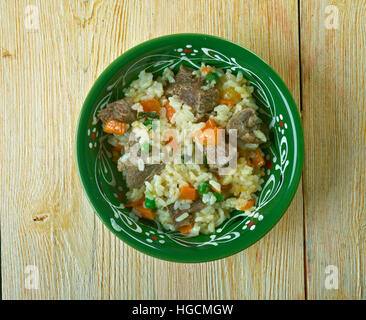 Arroz borracho Riz avec légumes et viande bovine. La cuisine mexicaine Banque D'Images