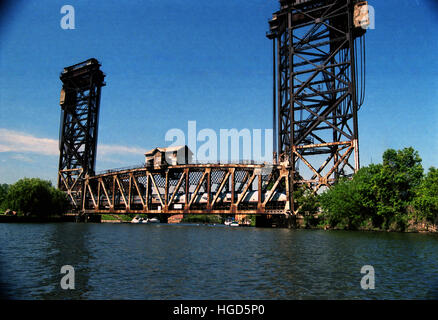 La Gare Amtrak ascenseur Pont sur la branche sud de la rivière dans le quartier de Chinatown. Banque D'Images