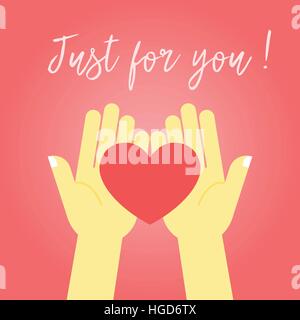 Deux mains tenant le coeur vector illustration avec texte 'Juste pour vous !" thème d'amour pour la Saint-Valentin Illustration de Vecteur