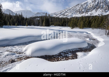 Le cours supérieur de la rivière Wallowa en hiver, les montagnes Wallowa, Oregon. Banque D'Images