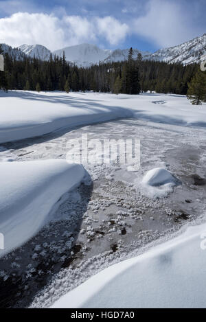 Le cours supérieur de la rivière Wallowa en hiver, les montagnes Wallowa, Oregon. Banque D'Images