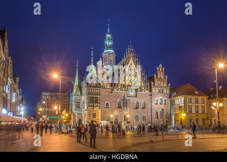 Place du marché de Wroclaw, par nuit Banque D'Images
