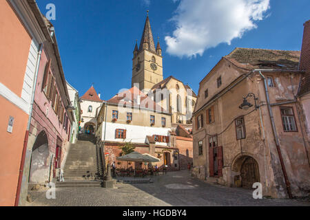 La ville de Sibiu, Roumanie, la Tour de la cathédrale évangélique Banque D'Images