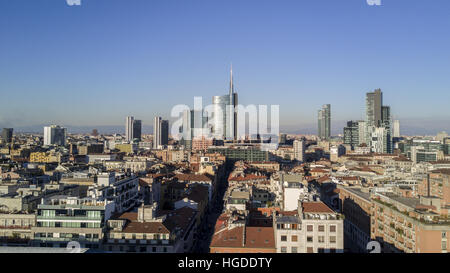 Vue aérienne du centre de Milan, Unicredit, Palazzo Lombardia, Solaria, tour Banque D'Images