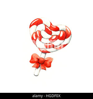Sucette en forme de cœur. Aquarelle Banque D'Images