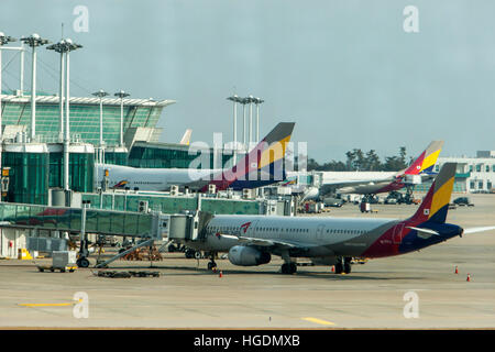 Asiana Airlines avions à l'aéroport Incheon de Séoul en Corée du Sud Banque D'Images