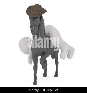 Dessins animés en 3D figure masculine inconsciente sur son cheval comme il galope et porte un chapeau de cowboy Banque D'Images