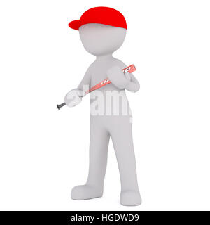 Le Rendu 3D de personnage portant bonnet rouge et Holding Baseball bat alors que in front of White Background with Copy Space Banque D'Images