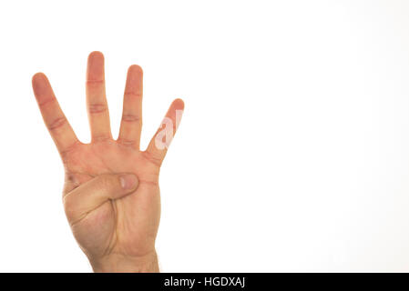 Part montrant quatre doigts pour compter et indiquant les nombres. Banque D'Images