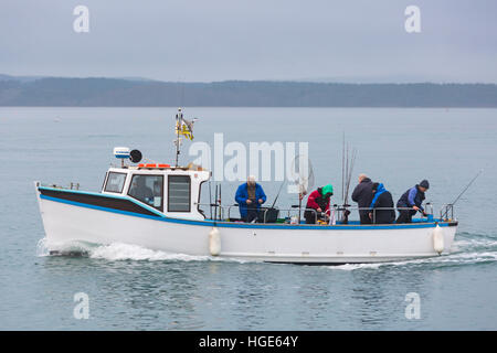 Bancs, Poole, Dorset, UK. 8 janvier 2017. Nuageux jour brumeux à bancs de pêche en bateau quitte le port de Poole, le deuxième plus grand port naturel au monde. Credit : Carolyn Jenkins/Alamy Live News Banque D'Images