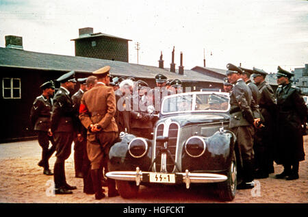 Ghetto de Lodz, Litzmannstadt, Heinrich Himmler rencontre Mordechai Rumkowski, président du Conseil des aînés dans le ghetto, Pologne 1940, la seconde guerre mondiale, Banque D'Images