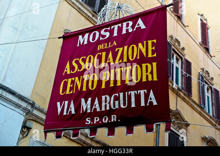 Bannière pour les 100 peintres via Margutta exposition annuelle d'art. Rome, Italie, Europe, Union européenne, UE. Banque D'Images